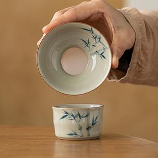 草木灰手绘茶漏陶瓷茶虑茶叶过滤器泡茶家用茶道零配茶漏架一套