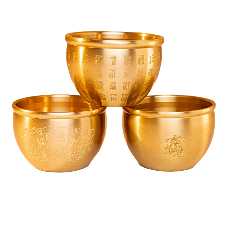 乔迁纯黄铜百福铜缸米缸百福招财进宝聚宝盆聚财小铜盆装饰品摆件