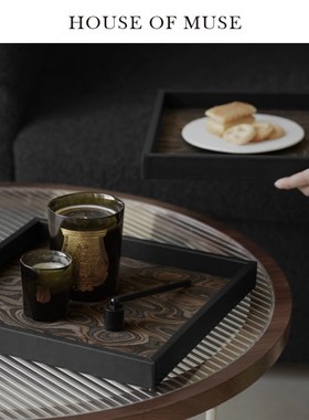 缪斯家 东方古韵/木质流纹托盘梳妆台化妆品收纳香薰盘摆件