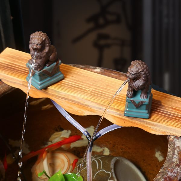 狮子流水摆件陶瓷鱼缸造景配件水循环增氧古法养鱼装饰品招财