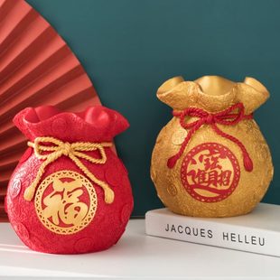 宝摆件家居客厅酒柜装 创意福袋存钱储蓄罐聚宝盆招财进宝金元 饰品