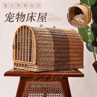 猫笼手提藤编猫窝方便携带宠物窝车载狗窝宠物航空箱大 外带便捷式