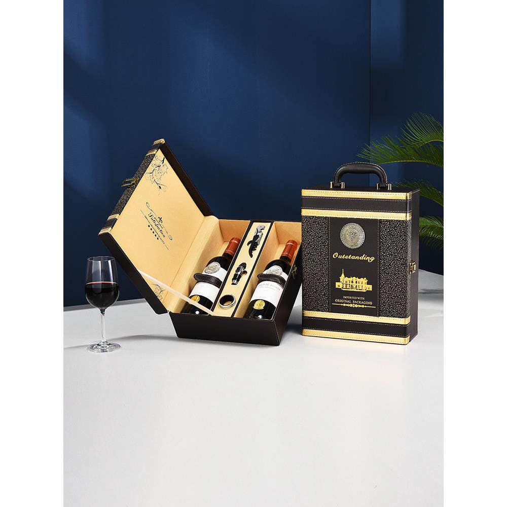 高档红酒包装礼盒加宽双支皮盒通用葡萄酒大号盒子2祇定制酒木箱