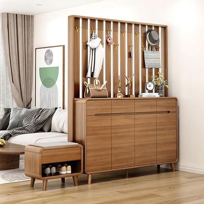 新中式实木框鞋柜家用门口挂衣架一体衣帽架客厅入户隔断柜玄关柜