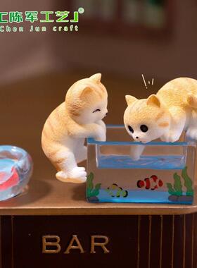 可爱调皮捞鱼小花猫公仔萌粒 娃娃屋diy装饰品配件迷你桌面小摆件