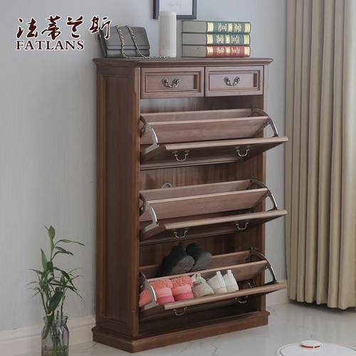 全实木翻斗小户型超薄玄关定制美式鞋柜门口家用入户原木楼道储物