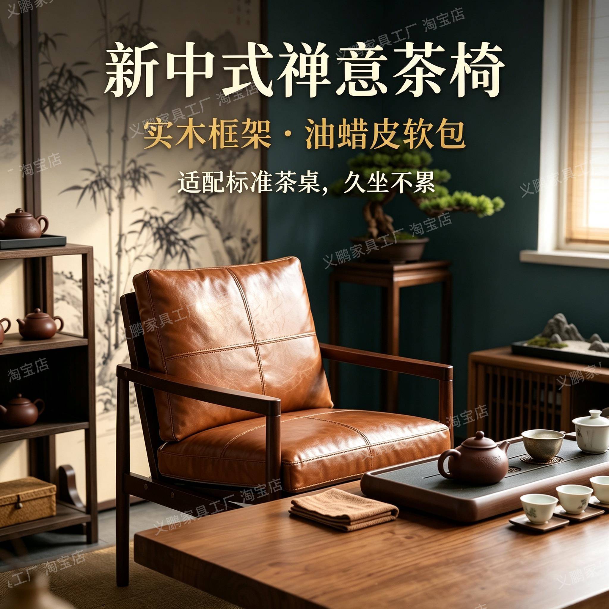 汉克椅实木单人沙发椅茶桌专用主人椅家用客厅茶椅新中式茶室桌椅