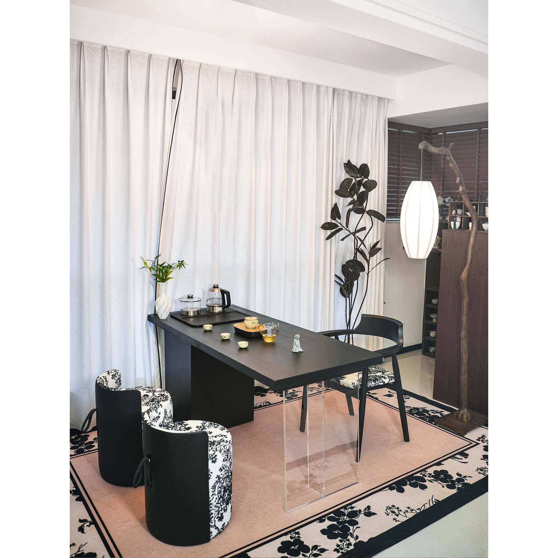 实木阳台茶桌椅组合小户型简约黑色家用小茶台泡茶桌办公书桌一体