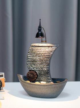 一帆风顺风水轮装饰帆船喷泉流水公司招财开业现代循环水创意摆件