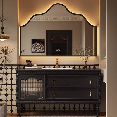 法式复古橡木浴室柜组合落地式卫生间洗漱台洗手脸盆柜陶瓷一体盆