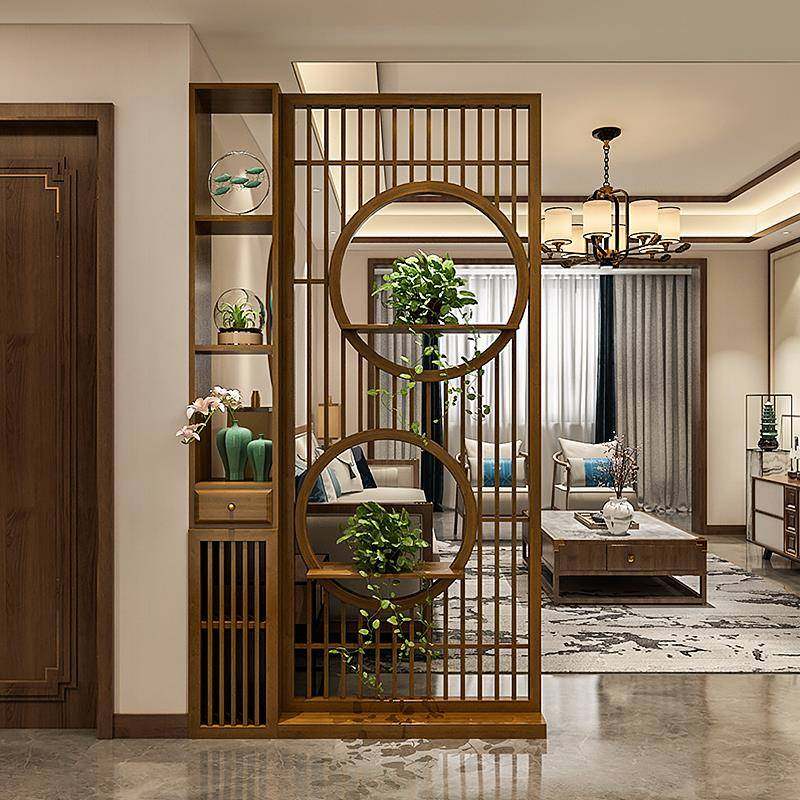 2025新款客厅新中式屏风入户正对门隔断玄关柜实木遮挡置物博古架
