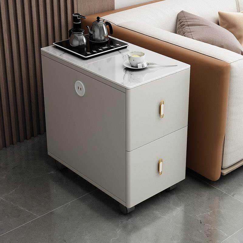 高级感沙发边柜侧边柜办公室可移动边几奶油风家用岩板茶桌小茶几