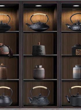 新中式博古架多宝阁复古禅意茶室茶楼茶具茶壶茶叶罐装饰艺术摆件
