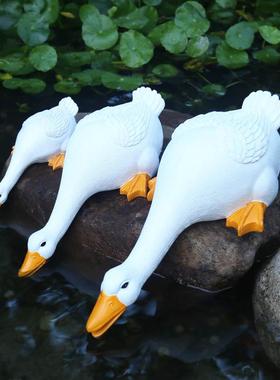 仿真吸水鸭子摆件站立庭院假山花园造景配件装饰品鱼池大缸荷花池