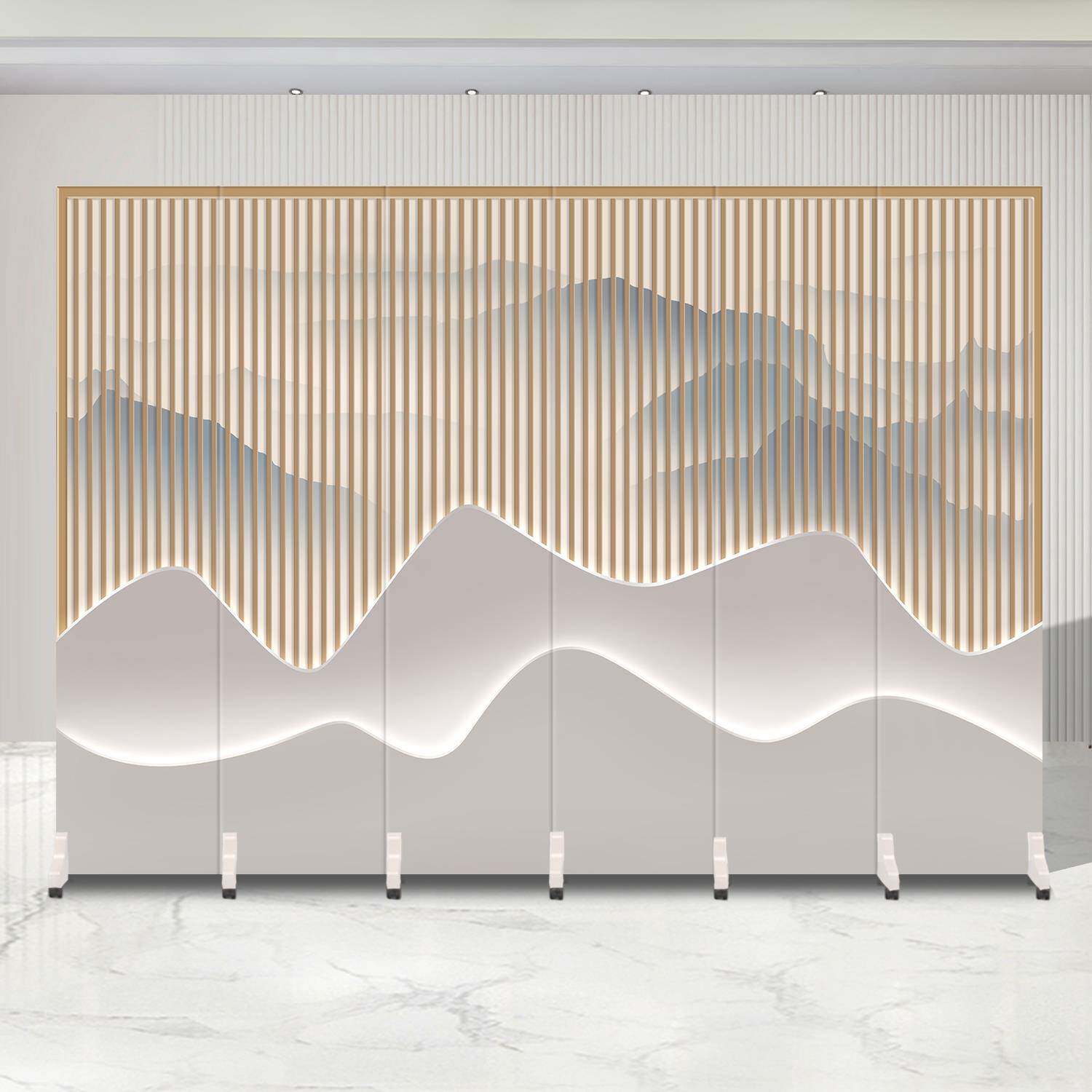 酒店定制各类图案尺寸客厅遮挡山水折叠办公室玄关可移动中式折屏