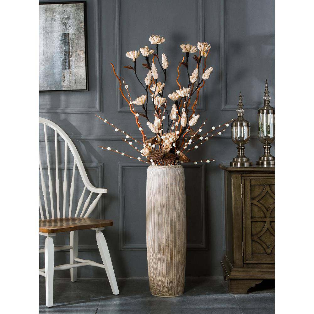 现代简约浅色软装景德镇陶瓷落地花瓶客厅插花干花大号装饰品摆件