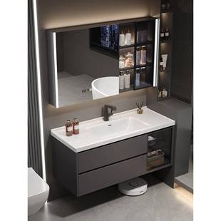 意式 极简现代智能浴室柜组合陶瓷一体盆卫生间洗漱台洗脸洗手盆柜