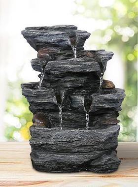 创意田园假山高山流水喷泉桌面摆件居家客厅电视柜玄关办公室摆设