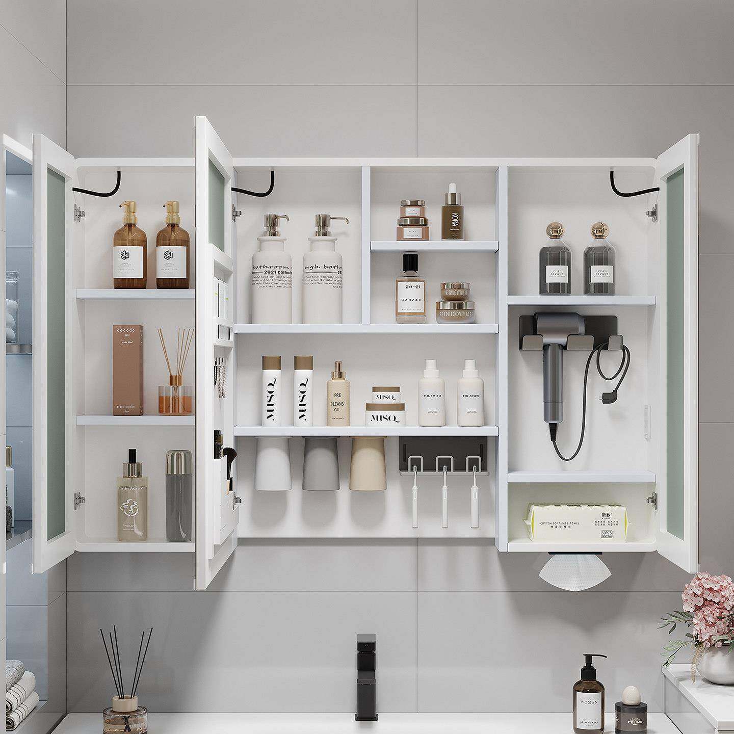 加高智能浴室镜柜单独卫生间收纳一体镜子带置物架插座太空铝镜箱