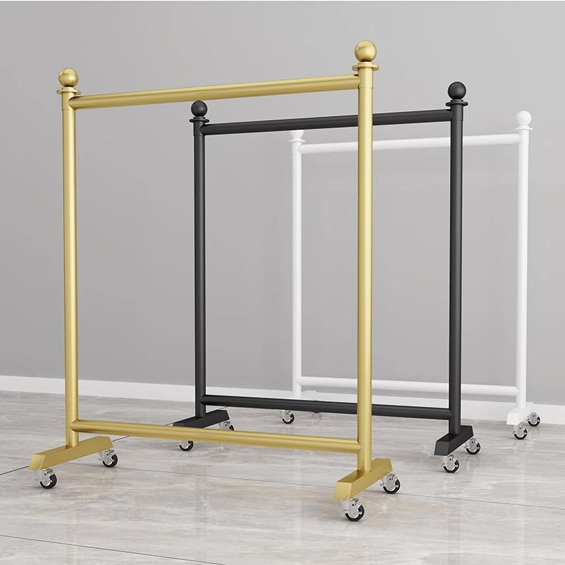 加粗服装店陈列展示架家用落地挂衣架阳台单杆晾晒架可移动带滑轮