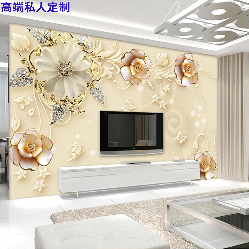 欧式电视背景墙壁纸8d立体大气花朵壁画客厅沙发浮雕墙纸影视墙布