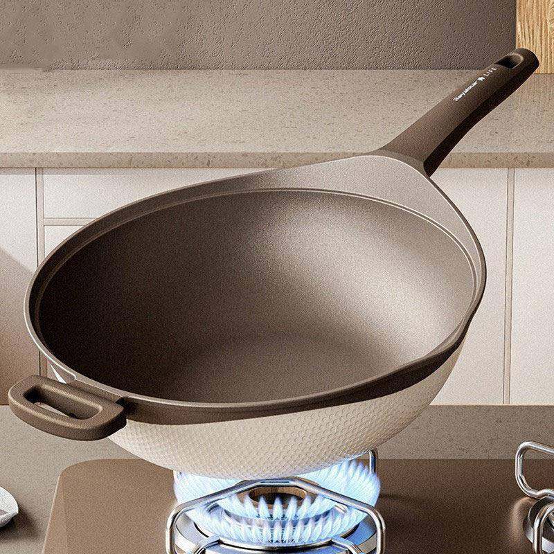 日本进口高档天然陶土不粘锅炒锅家用电磁炉专用无涂层平底锅