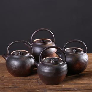 陶瓷提梁煮茶壶 六合堂景德镇纯手工柴窑烧水壶 陶壶电陶炉煮茶器