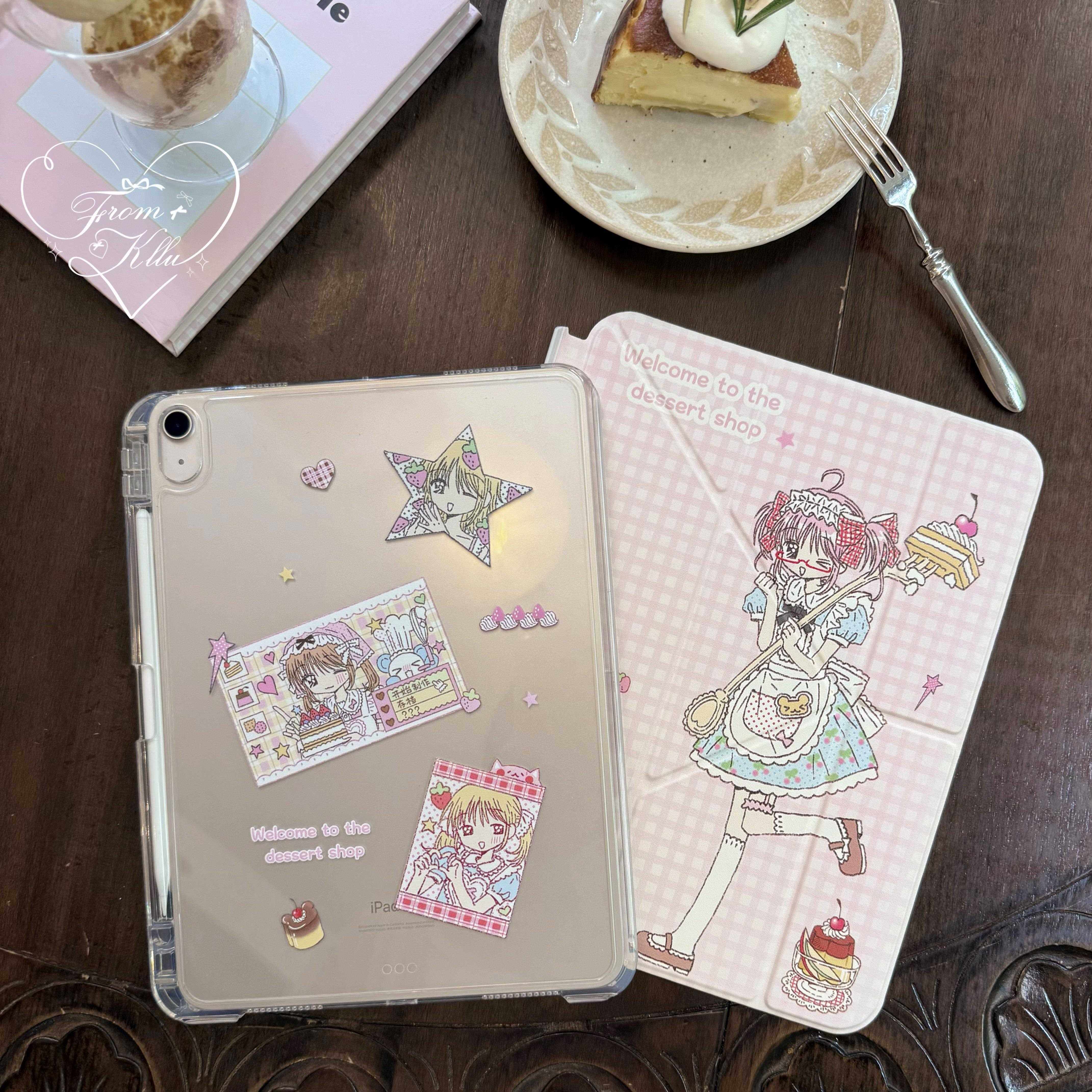 可露露原创昭和点心屋3+y折滑轨拆分款式ipad保护套带笔槽pu皮革亚克力防弯古早感适用于11代air4567 11英寸