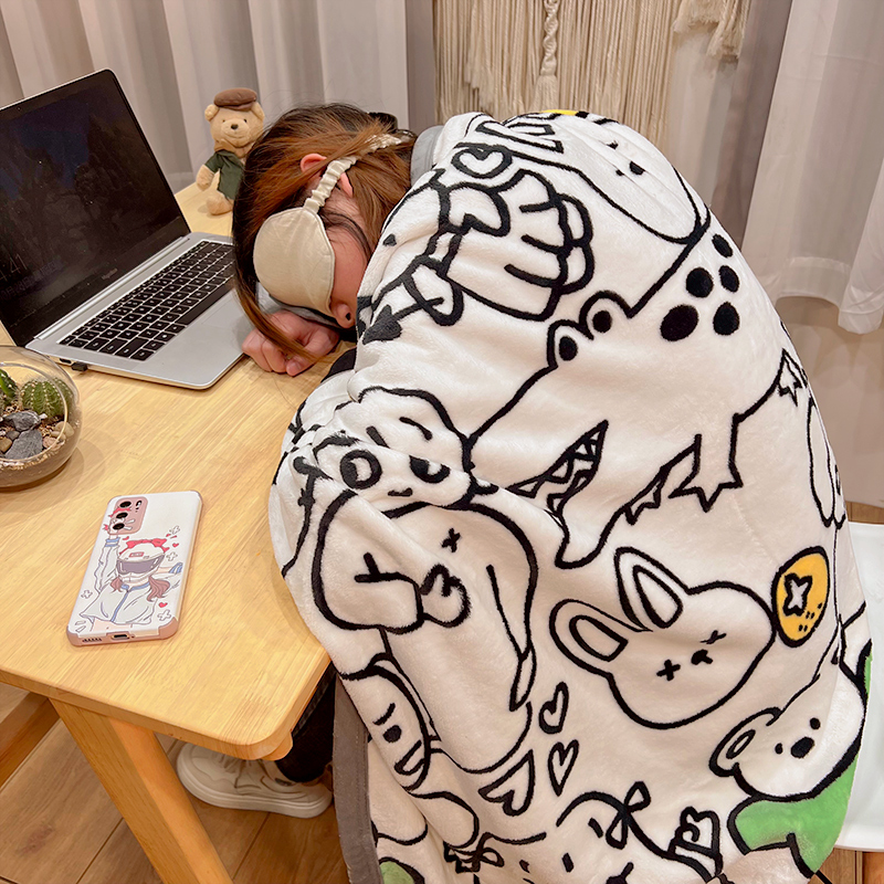 办公室午睡毯珊瑚绒披肩r小毛毯被子冬季加厚法兰绒床单午休毯铺
