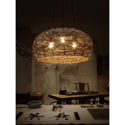 茶室吊灯中式麻线藤编创意灯东南亚民宿日式餐厅火锅店禅意吊灯