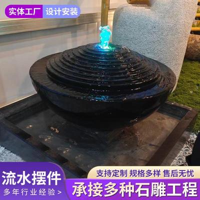 日式石钵黑山石水钵盆庭院流水景观禅意摆件新中式青石养鱼池石盆