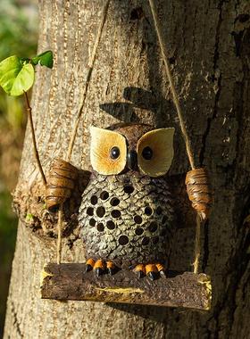 愿鸿树脂工艺品猫头鹰创意摆件太阳能装饰灯田园仿真工艺款净新品