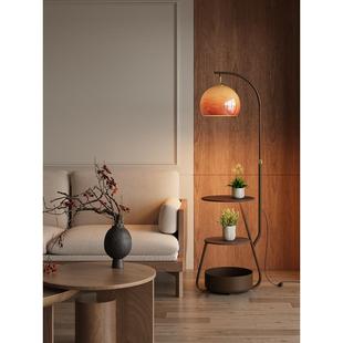 顾家中古风落地灯置物架一体客厅沙发边茶几轻奢卧室床头立式台灯