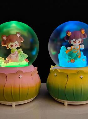 旋转飘雪ins少女心公主水晶球音乐盒工艺品儿童女孩礼品创意摆件