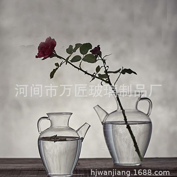 日式禅意简约玻璃花瓶插鲜花水养富贵竹复古新中式文艺茶室花器