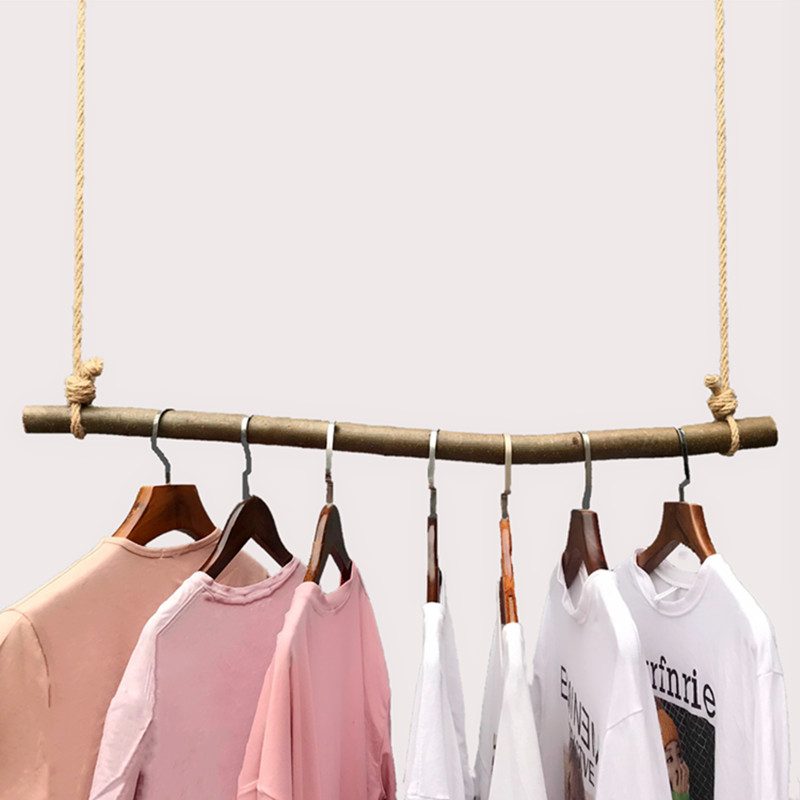 服装店衣服展示架店铺挂衣架橱窗墙上装饰复古架子壁挂式实木吊架