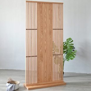 舍间 原木座屏 北欧实木简约移动隔断 客厅家用红橡木玄关屏风日式