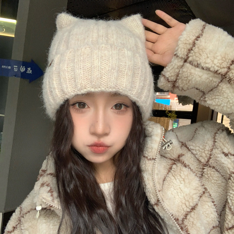 韩版秋冬帽子女时尚字母标小熊针织毛线帽冬季保暖套头帽冬季+