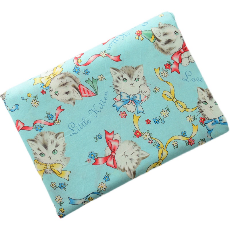 60支精梳纯棉卡通猫咪布衣服裙子童装Lolita手工平纹猫星全棉面料