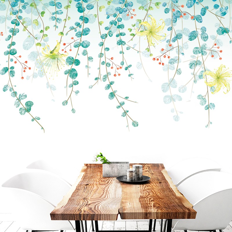 墙贴画简约绿叶文艺背景墙装饰卧室防水墙纸贴纸自粘墙角电视墙