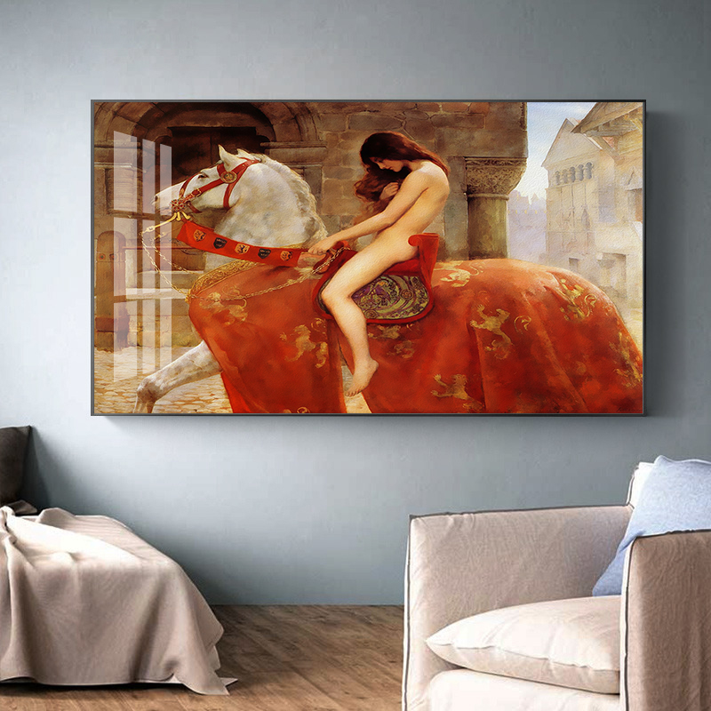 文艺复古马背上的少女装饰画沙发背景墙挂画玄关晶瓷壁画骑马女人图片