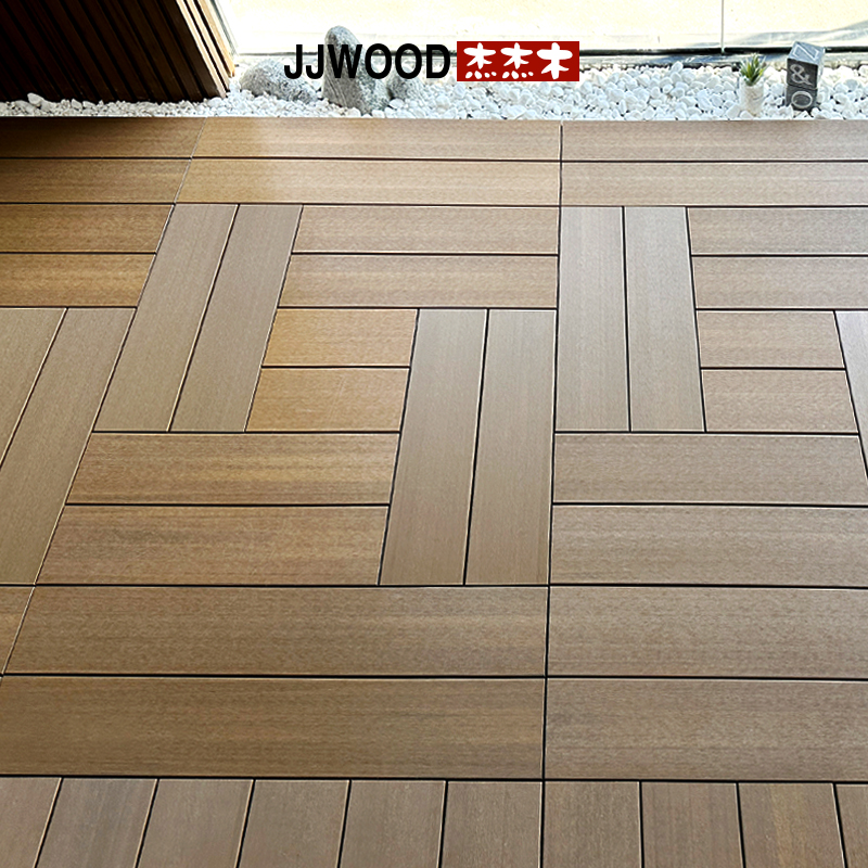 阳台自铺地板户外庭院塑木地板仿木地板木塑卡口拼接二代共挤地板