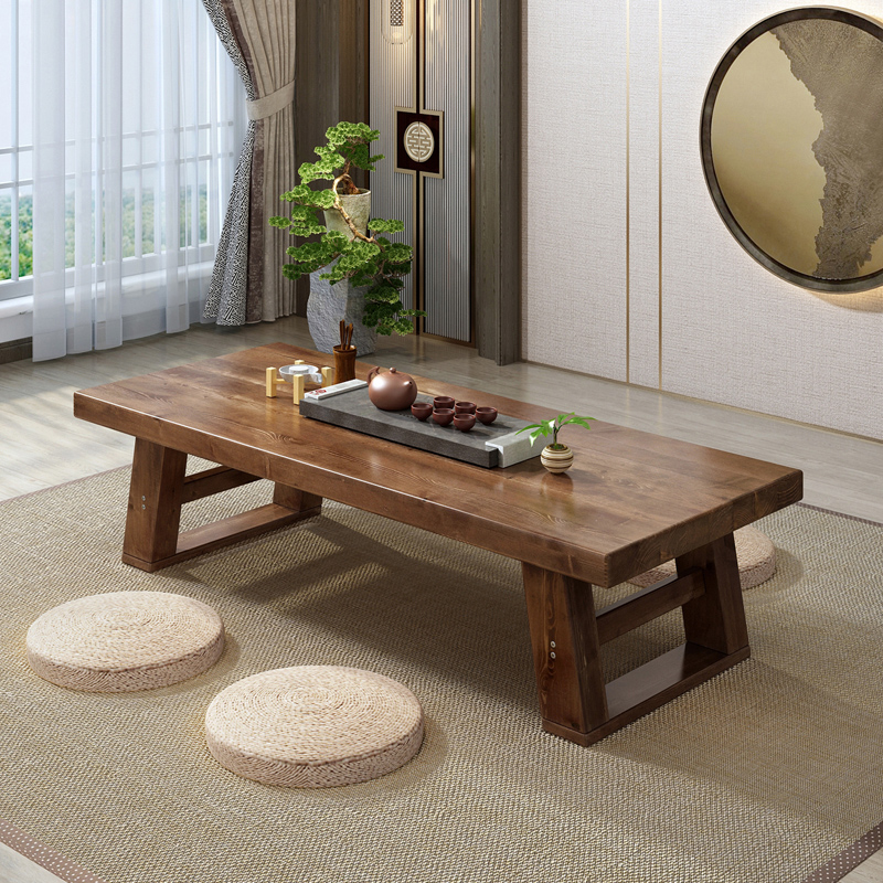 日式茶几榻榻米桌子矮桌禅意实木卧室坐地茶桌长条地桌阳台小方桌