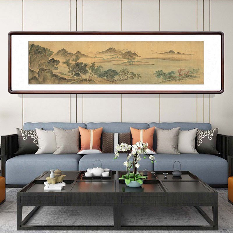 湖山春暖图国画山水画新中式客厅沙发背景墙装饰画办公室仿古挂画