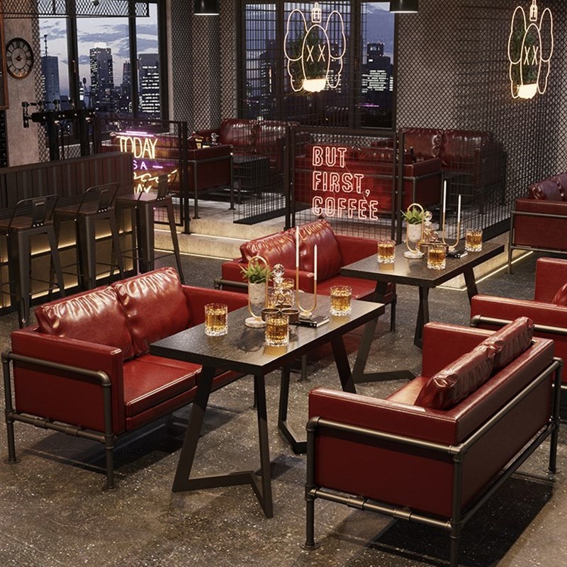 工业风桌椅组合酒吧清吧火锅店西餐厅奶茶店咖啡厅复古卡座沙发