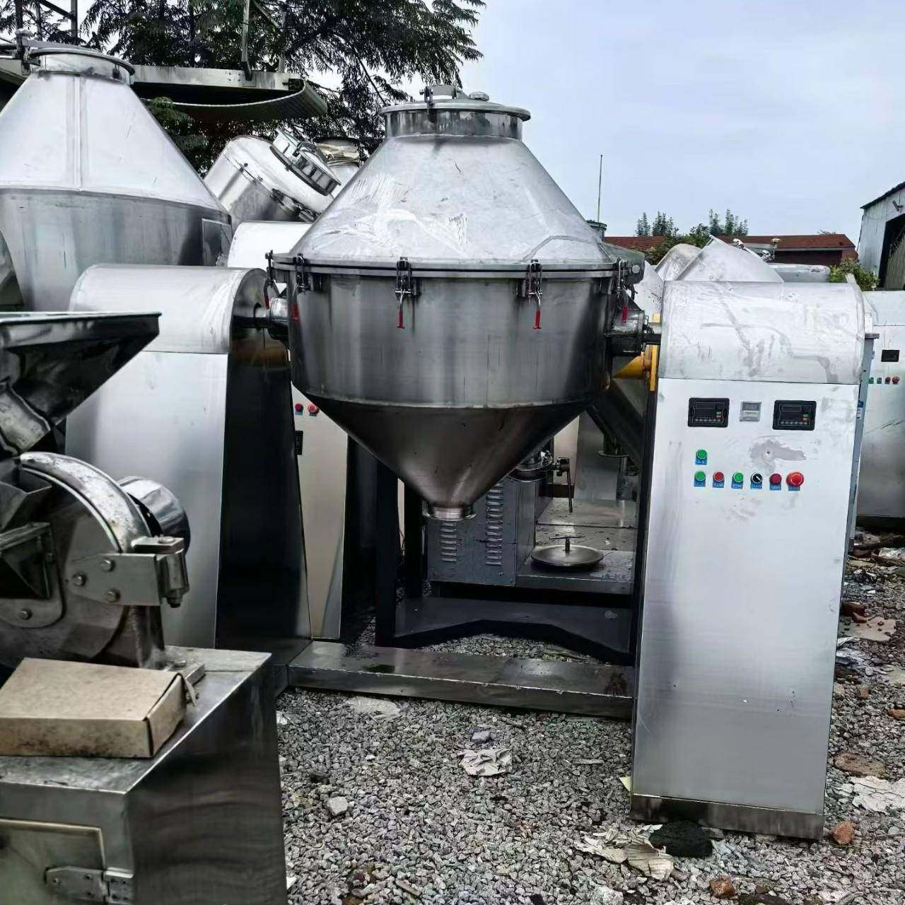 二手不锈钢双锥混合机二手双锥螺带搅拌混合机内部带搅拌