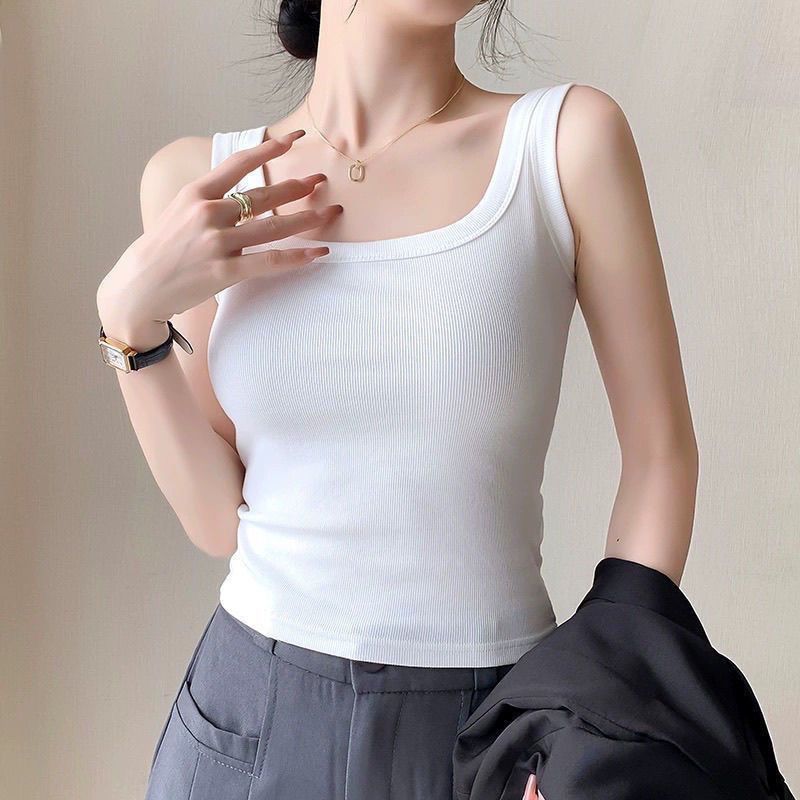 白色吊带背心女夏季纯棉2025新款打底一体带胸垫内搭上衣外穿