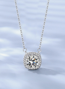 胖东来同款925纯银1.5克拉莫桑石方糖项链女时尚百搭高级感锁骨链