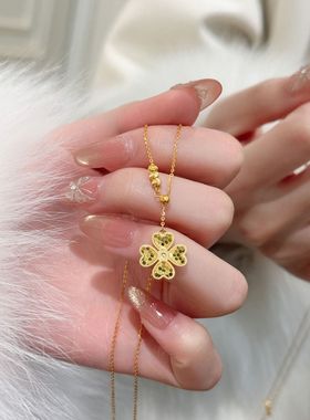 碎冰冰四叶草项链女S925纯银花朵精致锁骨链高级感首饰品