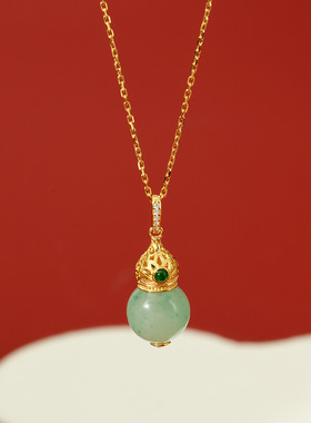 天然非洲翠吊坠葫芦925银项链配饰女轻奢小众新年款 毛衣链